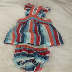 Cat & Jack Red and Blue Striped Baby Girl Set